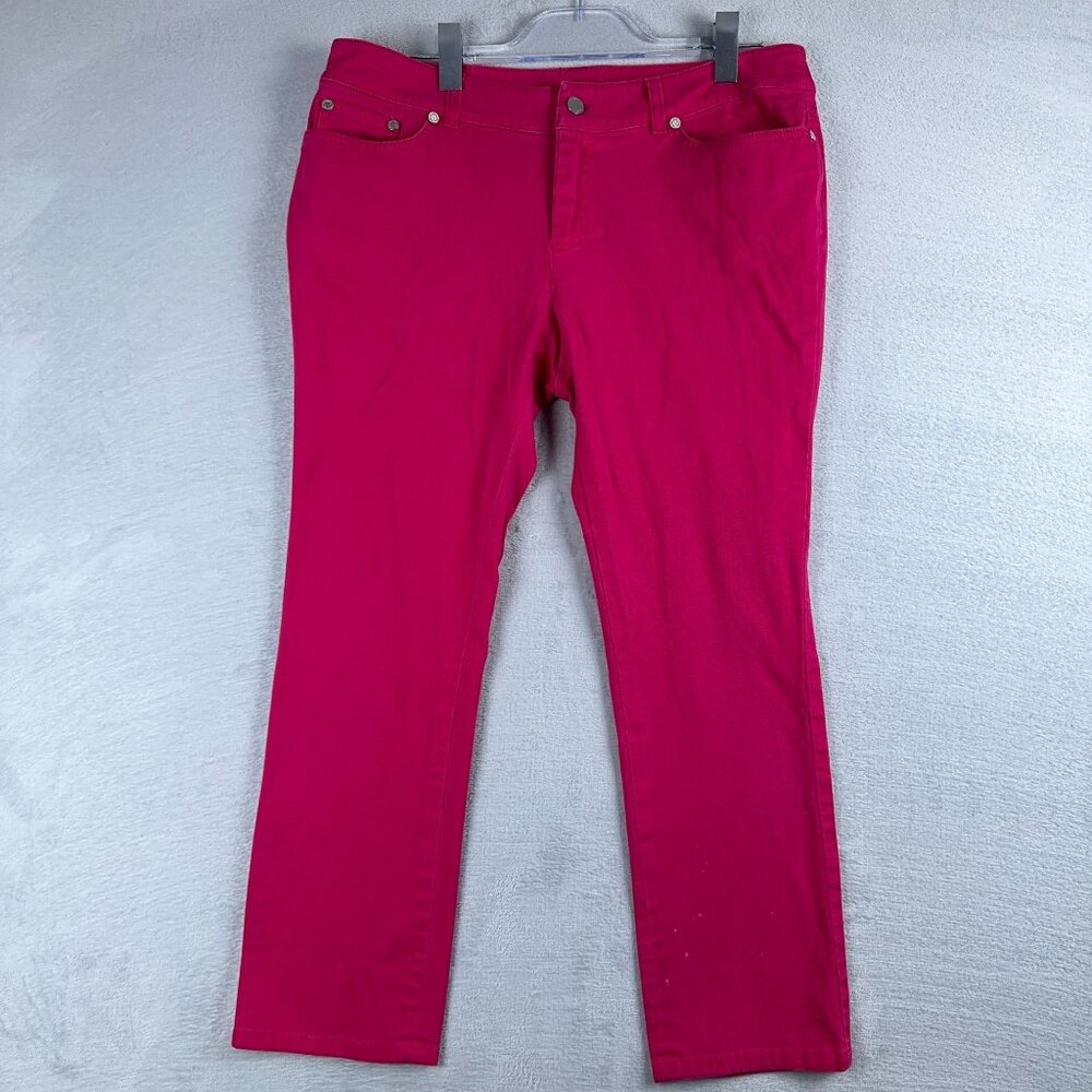 Anne Klein Jeans Straight Cropped Women's Size 12P Denim Stretch Hot Pink